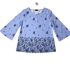 Ann Taylor Factory Petite Blue Floral Top Blouse Size Small New